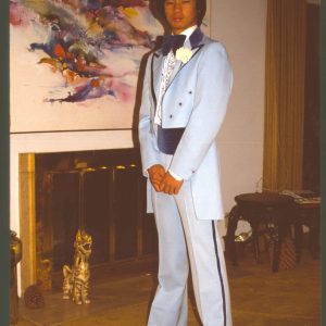 Photo provided to keep me humble 1980 August. Prom Tux. Powder Blue. Ruffles